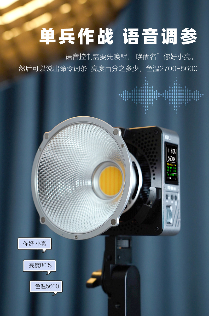 飞度小亮100W直播补光灯户外手持声控影视拍摄服装美食娱乐直播灯