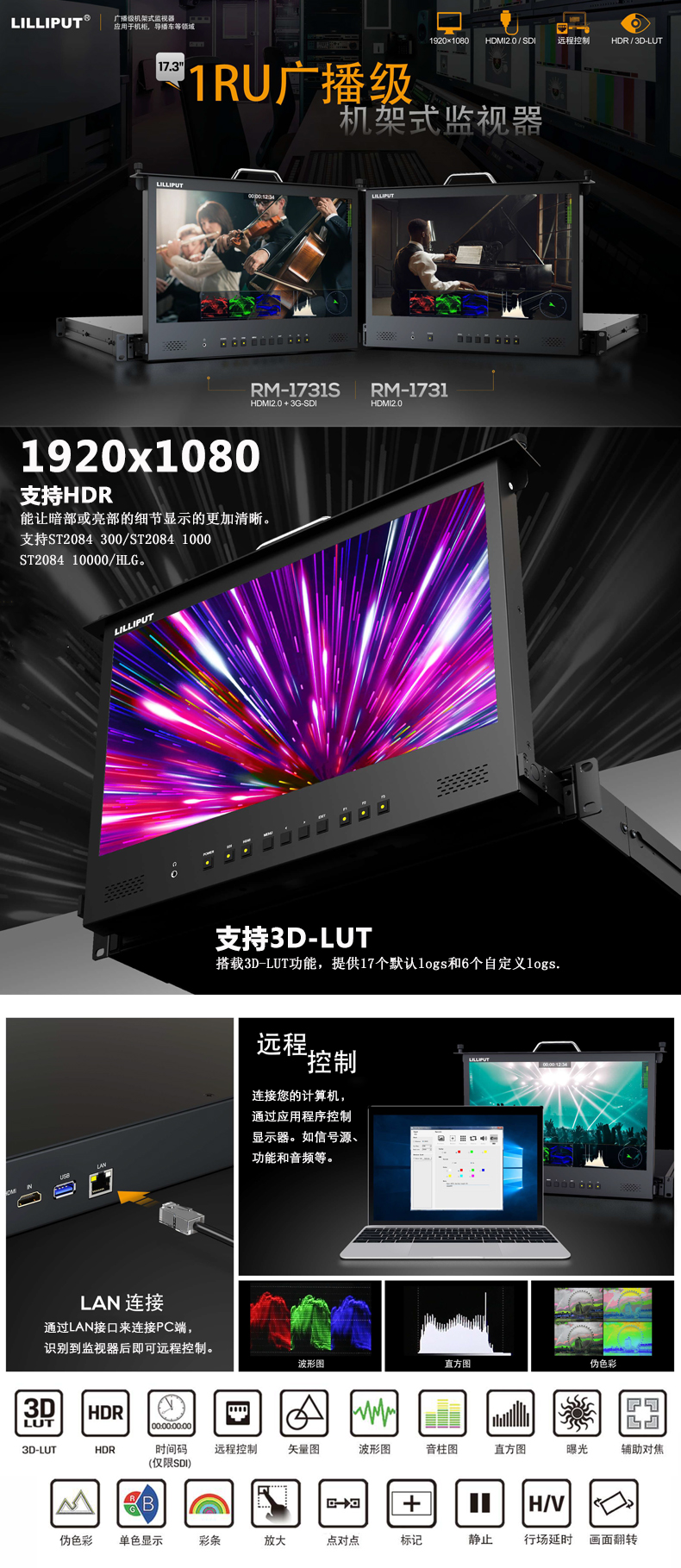 利利普新品,RM-1731/RM-1731S专业广播级机架式监视器,组配导播机箱套装强烈推介