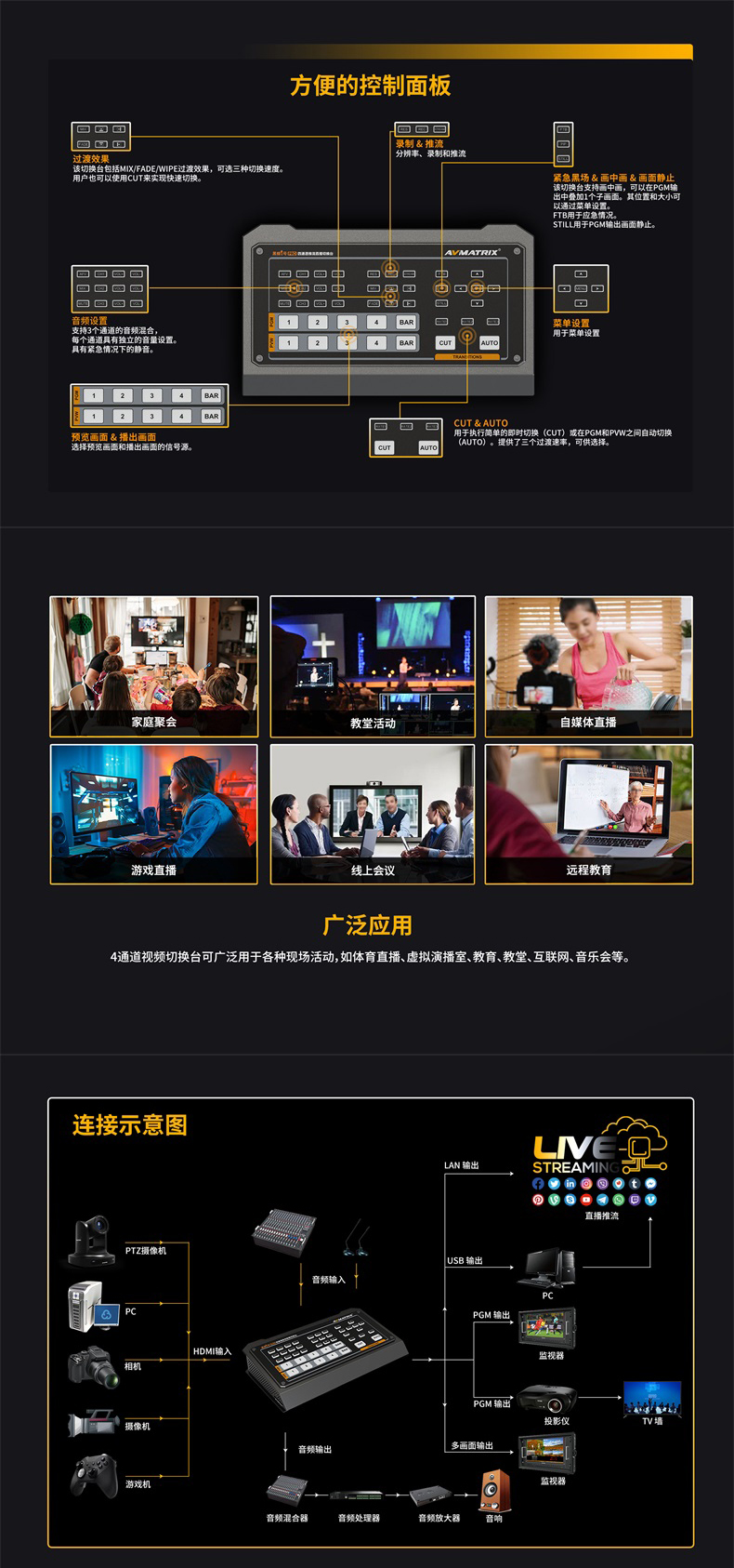 新品导播台/可推流/可录制/迈拓斯黑锋1号PRO/4通道HDMI/DP视频切换台/