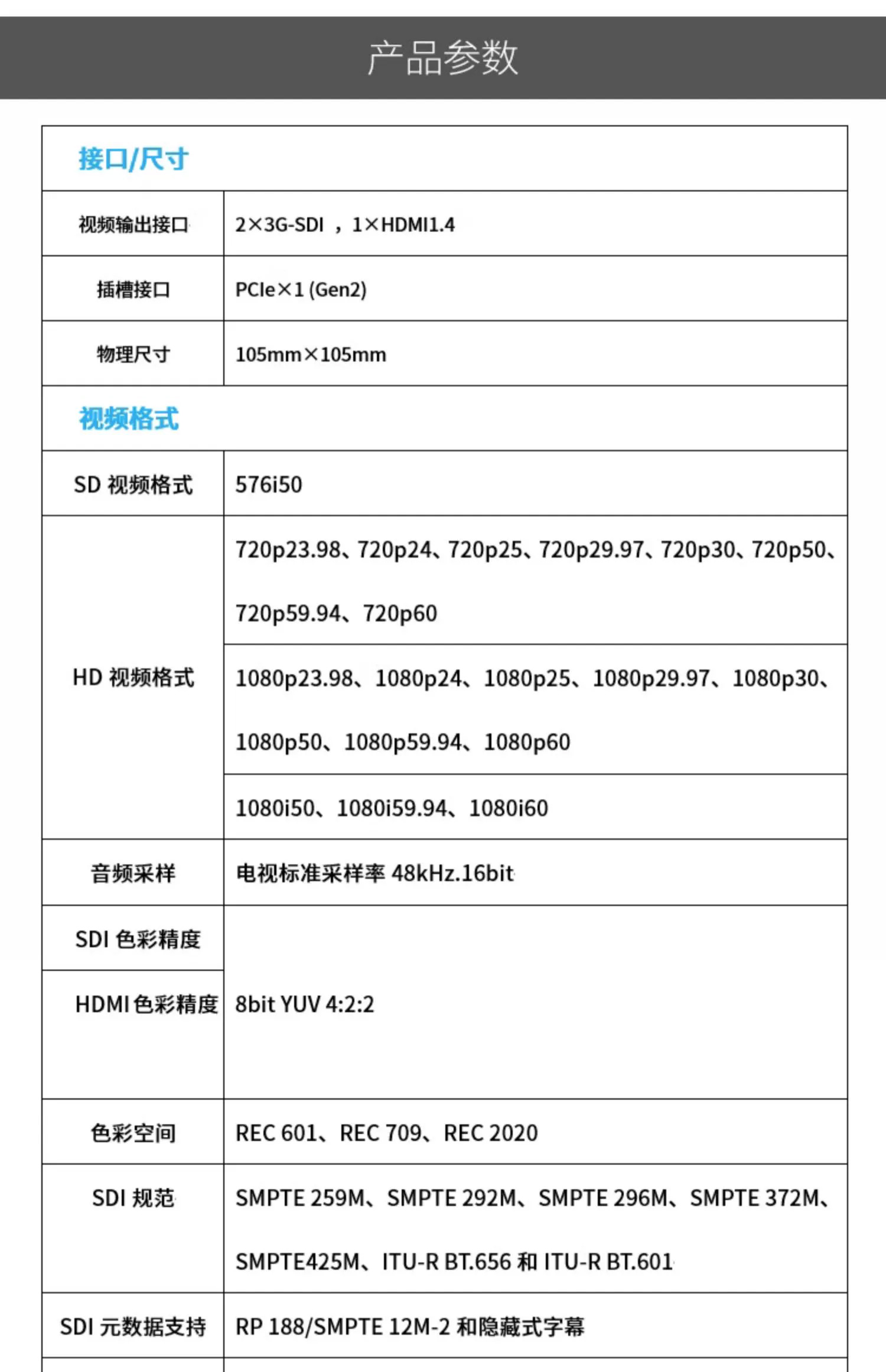 天创恒达100N3视频输出卡一路hdmi双路sdi输出高清直播实时调色