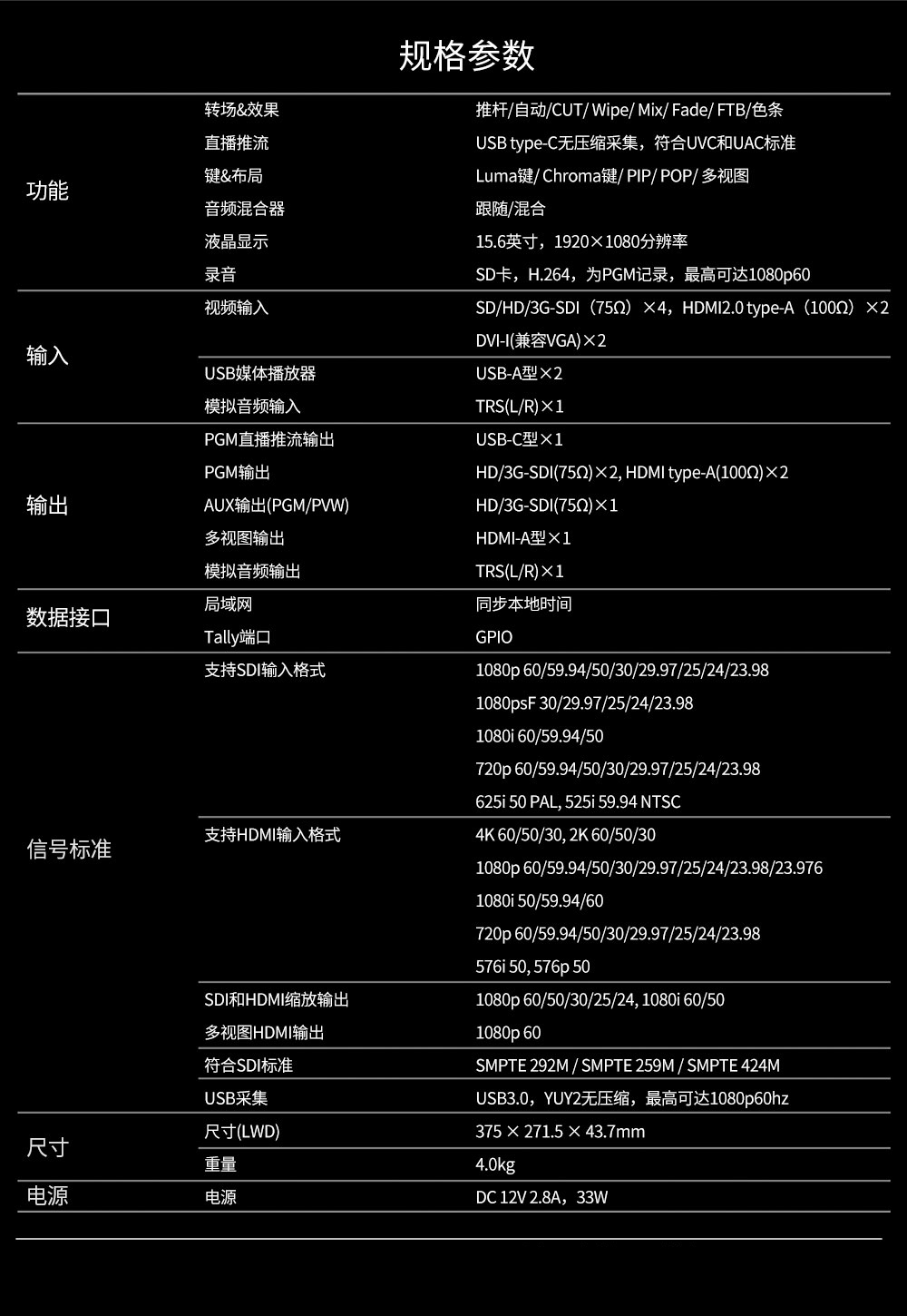 迈拓斯PVS0615U绿幕抠图录制15.6寸6通道SDI HDMI直播导播切换台